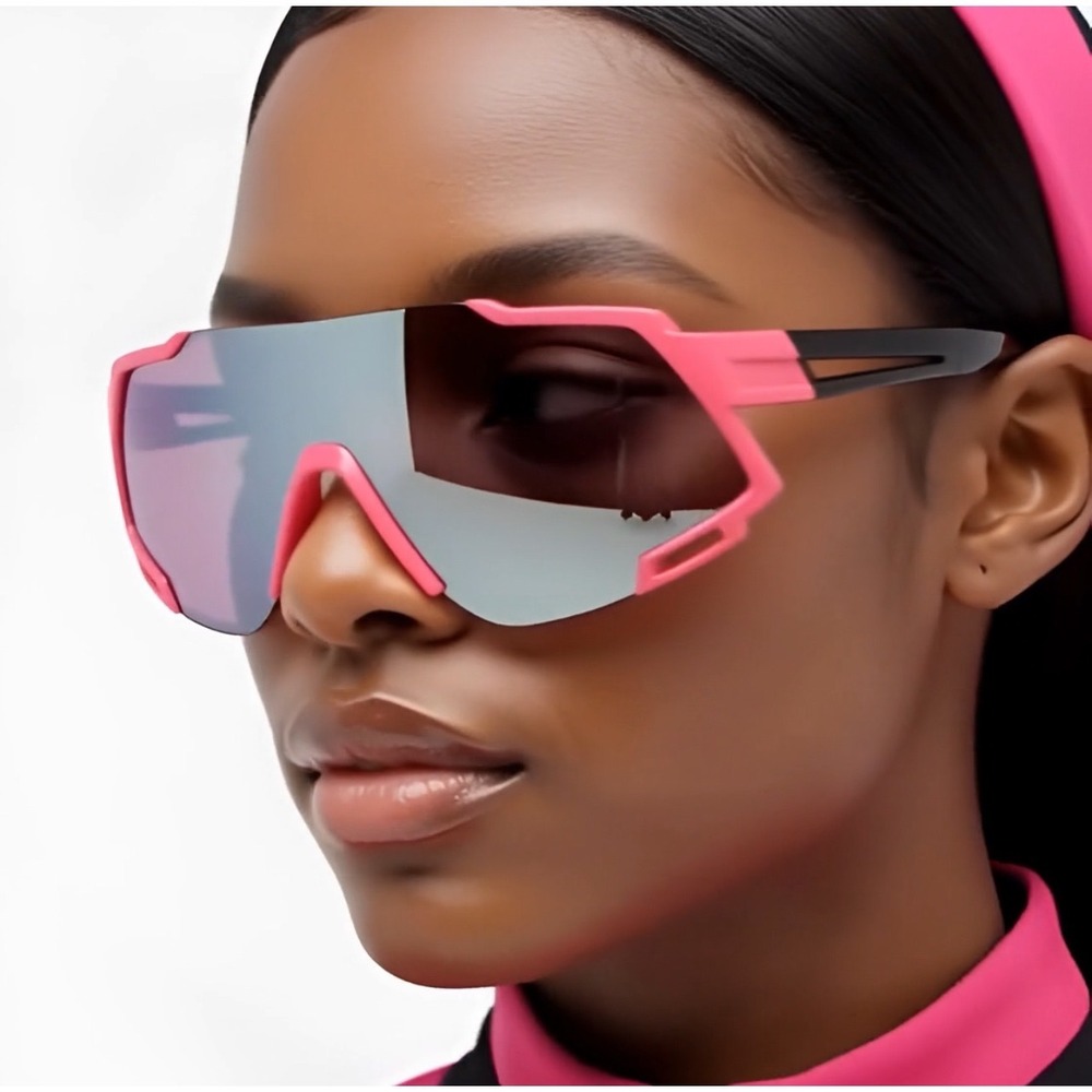 Sporty Shield Sunglasses Pink Black Mirror Lens UV400 Women's Lentes Gafas Mujer